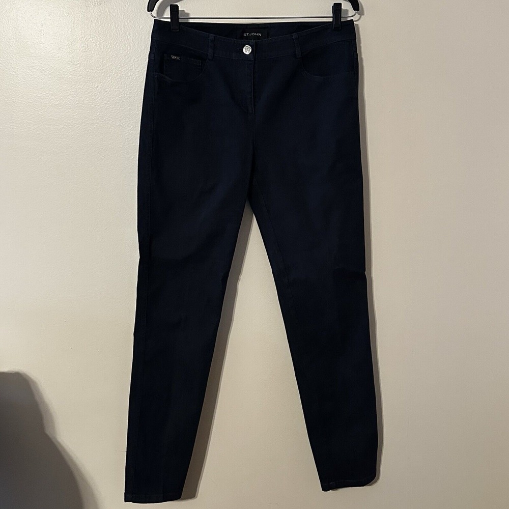 St. John Blue Dark Wash Womens Five Pocket Jeans Pants‎ Logo Straight Leg Size 6
